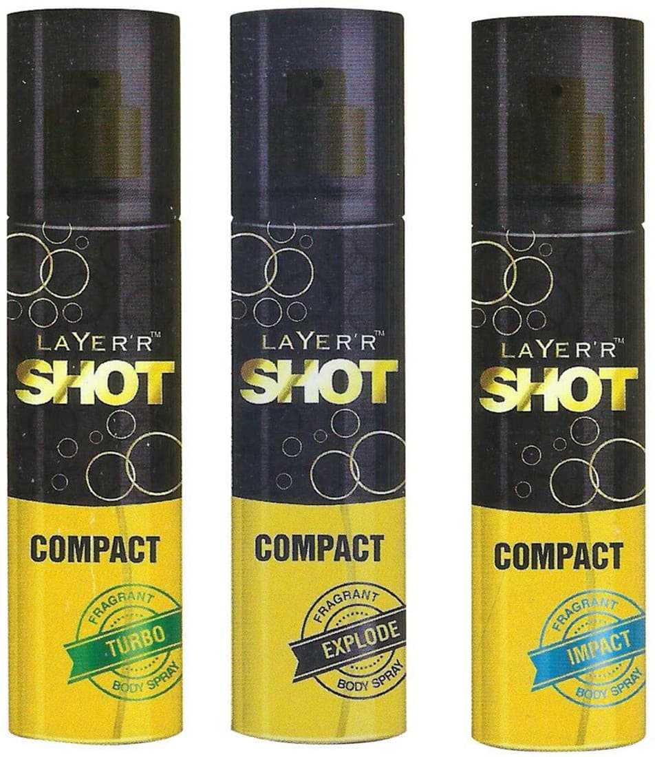 Layer'r Shot Compact Impact ,Explode And Turbo Body Spray (Pack Of 3) Combo Set