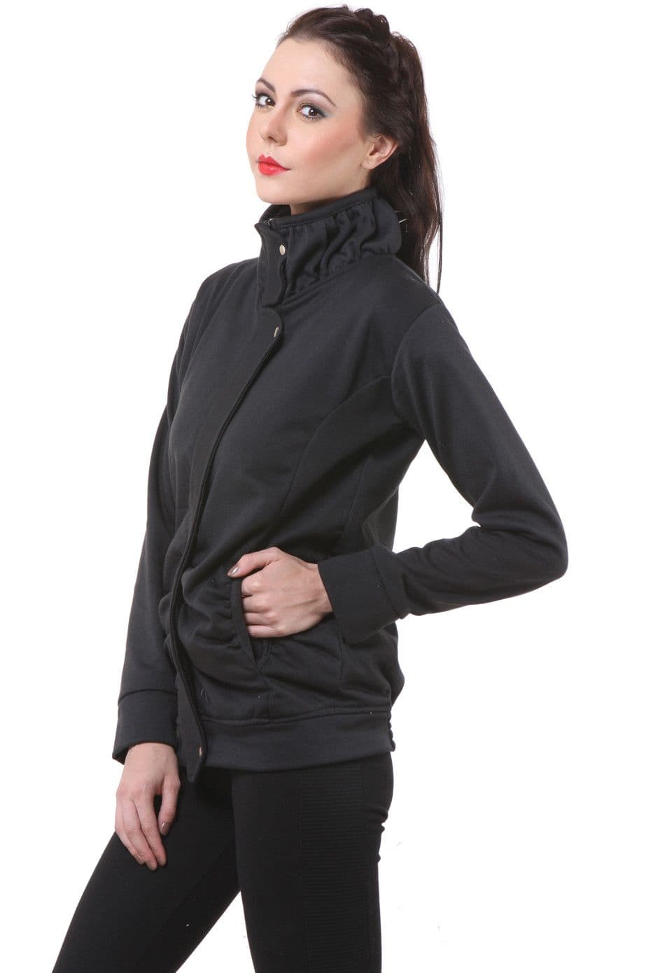 Purys Full Sleeve Solid Women's Fleece Jacket view 3