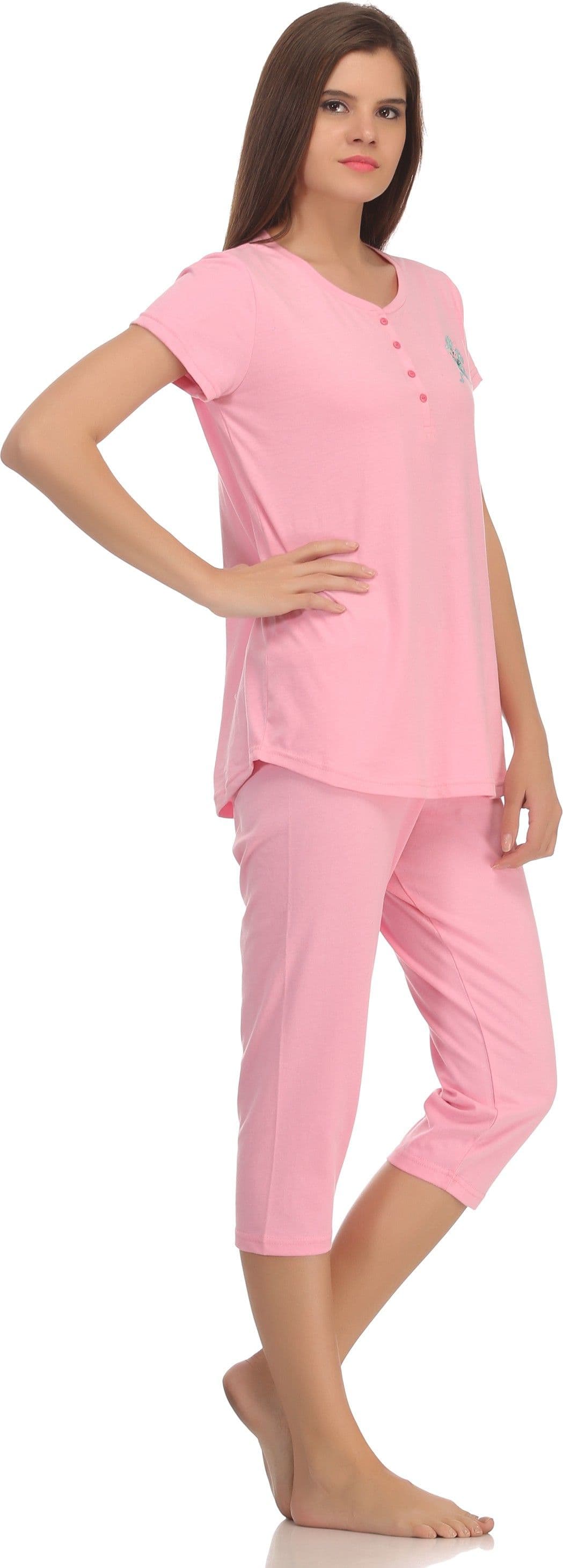 Kanvin Women's Solid Pink Top & Capri Set view 4