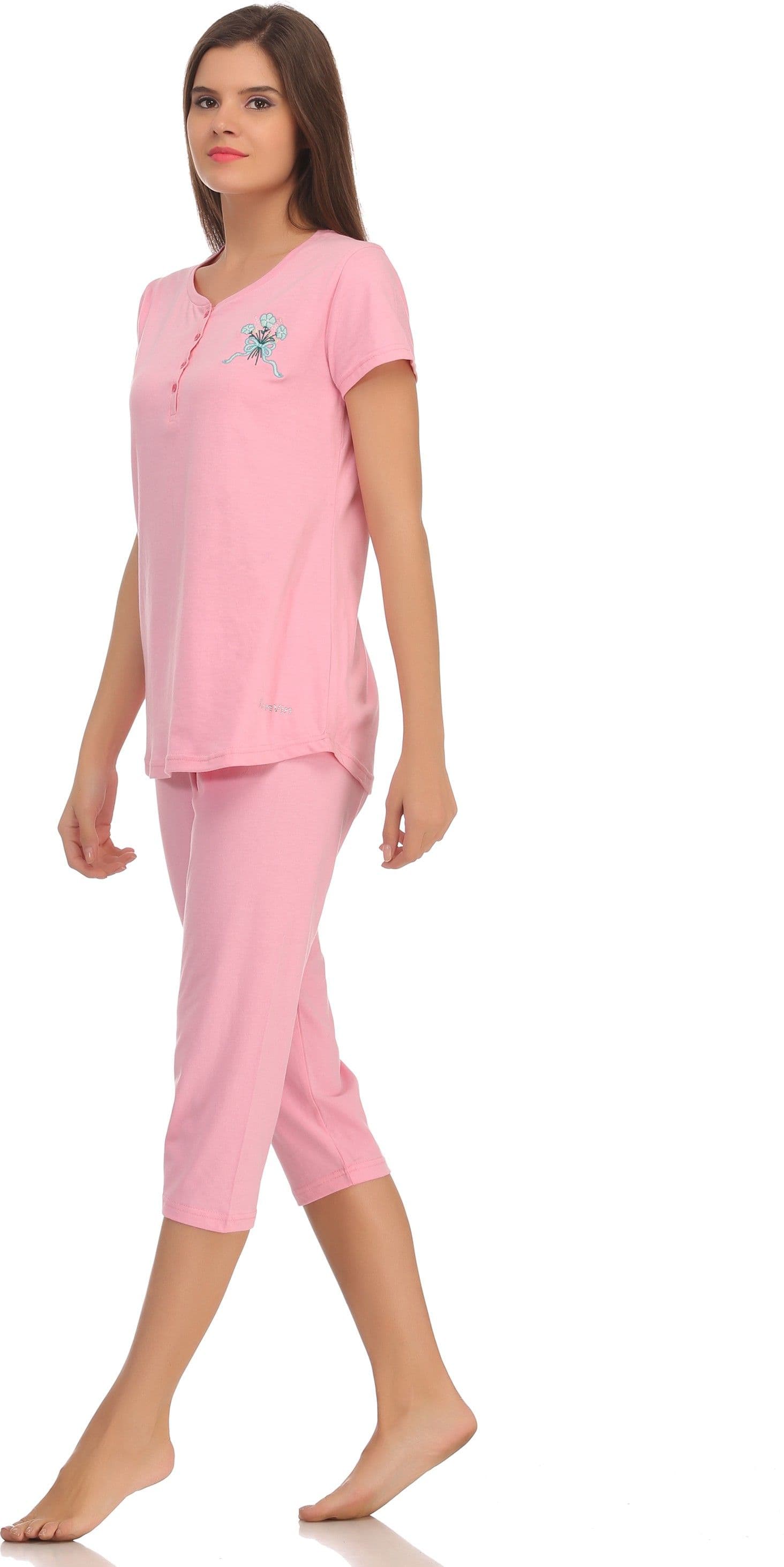 Kanvin Women's Solid Pink Top & Capri Set view 3