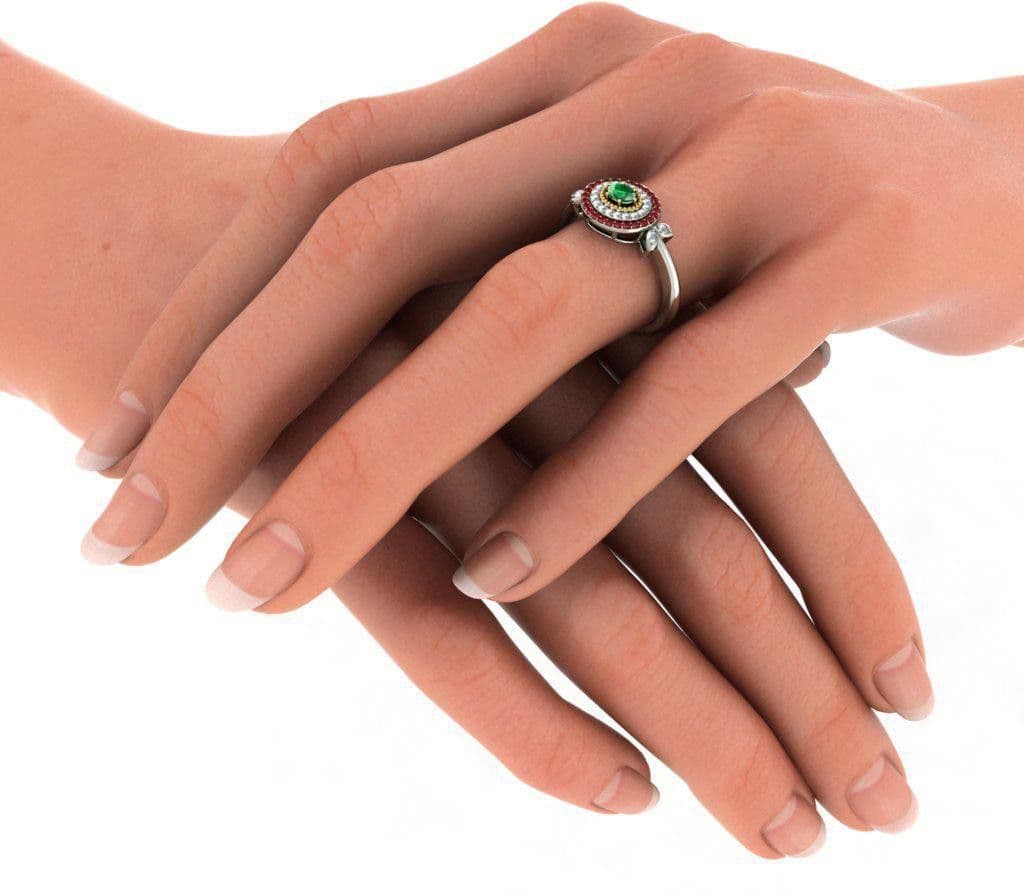 BlueStone The Rajeshwari White Gold Diamond, Emerald, Ruby 18 K Ring view 3