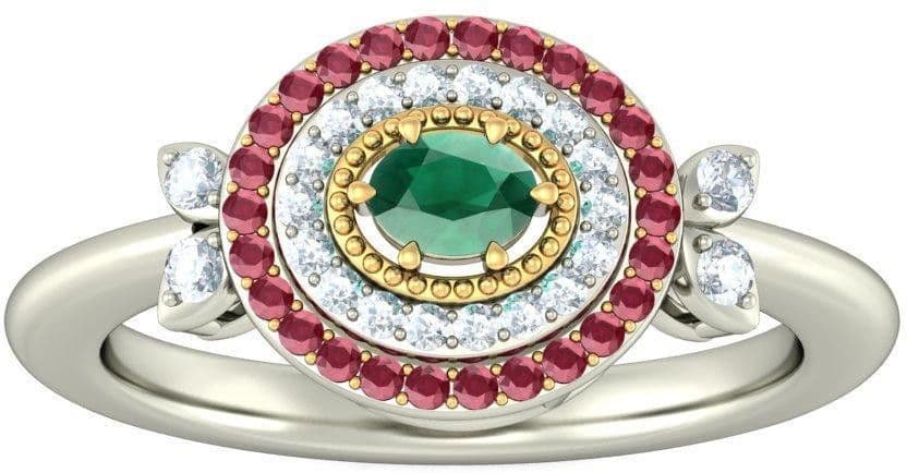 BlueStone The Rajeshwari White Gold Diamond, Emerald, Ruby 18 K Ring view 4