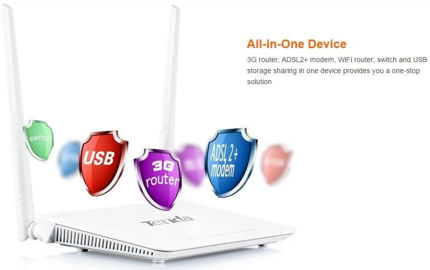 Tenda TE D-303 N300 ADSL2+ Modem Router with USB port view 4