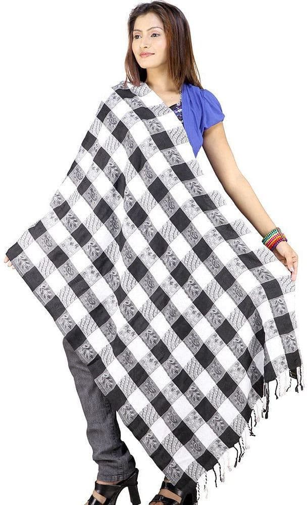 Great Art Floral Print Wool, Viscose, 20% Kashmiri wool, 50% Cashmilon and 30% Wool ruffle yarn Women's Stole