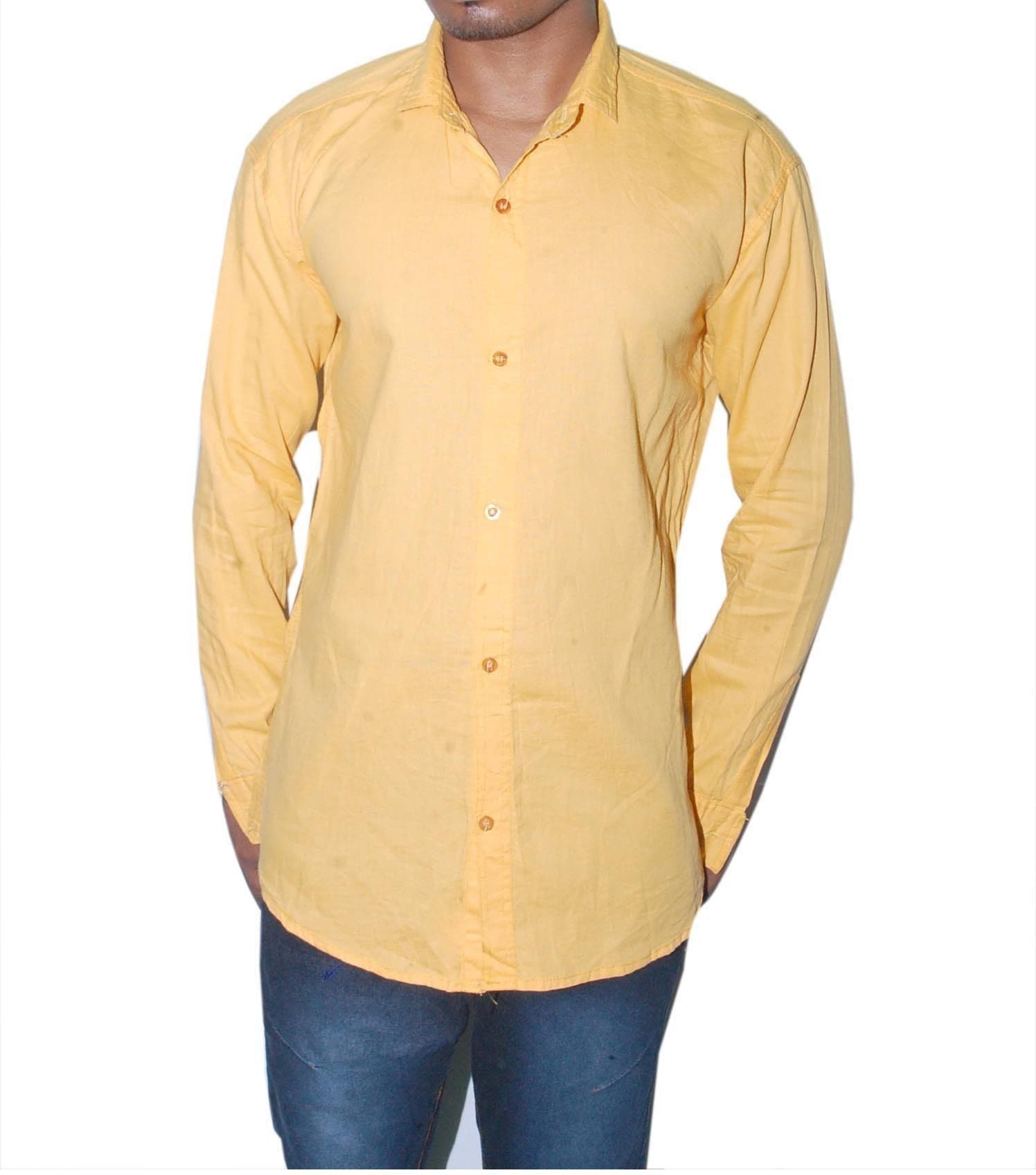 ferari Men's Solid Casual Yellow Shirt