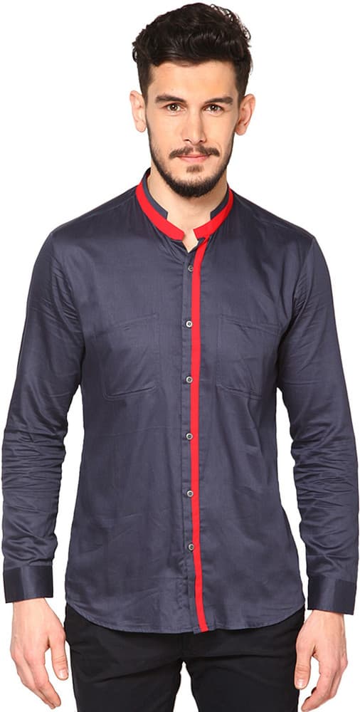 I Know Men's Solid Casual Dark Blue Shirt