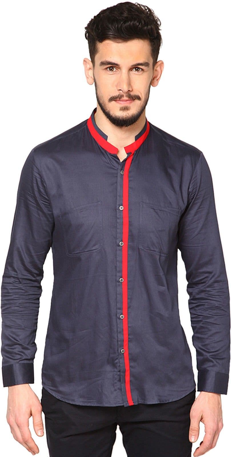 I Know Men's Solid Casual Dark Blue Shirt view 2