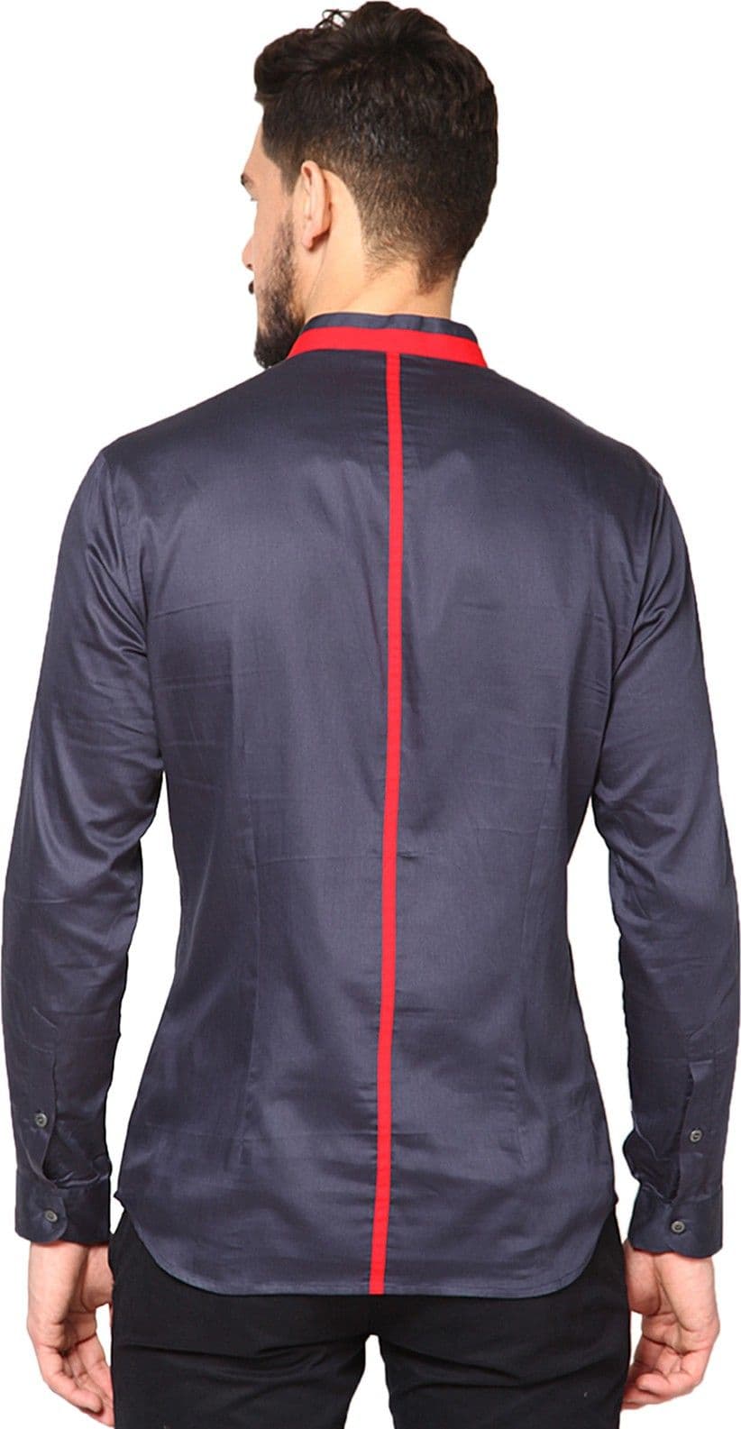 I Know Men's Solid Casual Dark Blue Shirt view 4