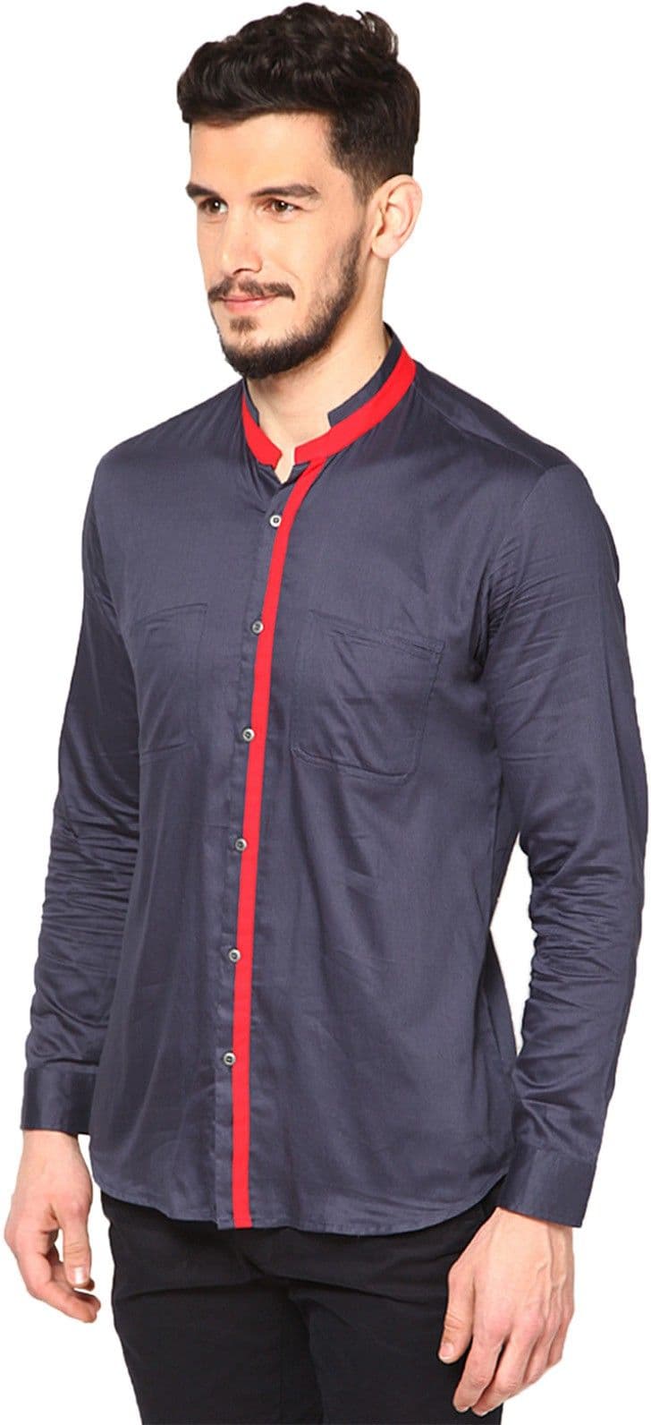I Know Men's Solid Casual Dark Blue Shirt view 3