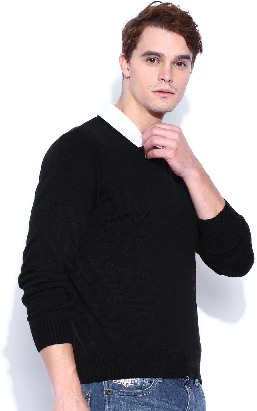 Wrangler Solid V-neck Casual Men's Sweater view 3