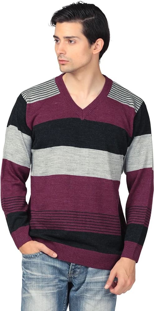 Aarbee Striped V-neck Casual Men's Sweater