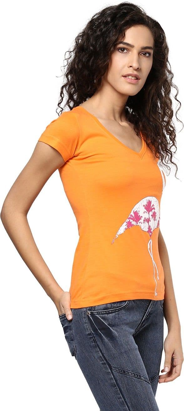 Yepme Graphic Print Women's V-neck Orange T-Shirt view 6