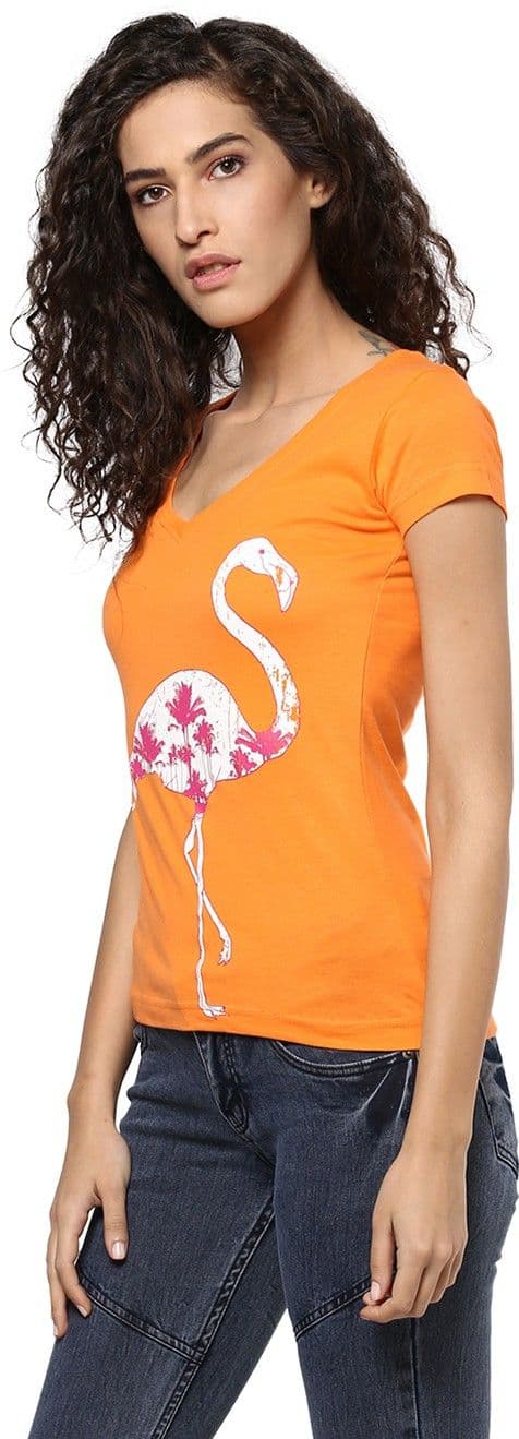 Yepme Graphic Print Women's V-neck Orange T-Shirt view 4