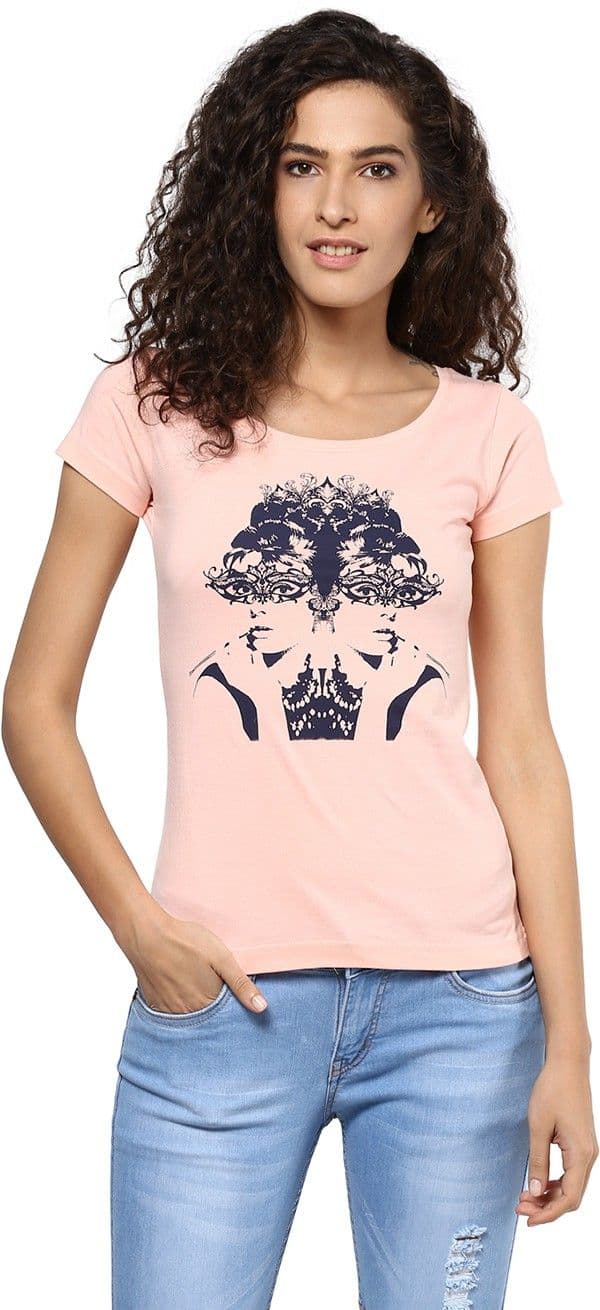 Yepme Graphic Print Women's Scoop Neck Pink T-Shirt
