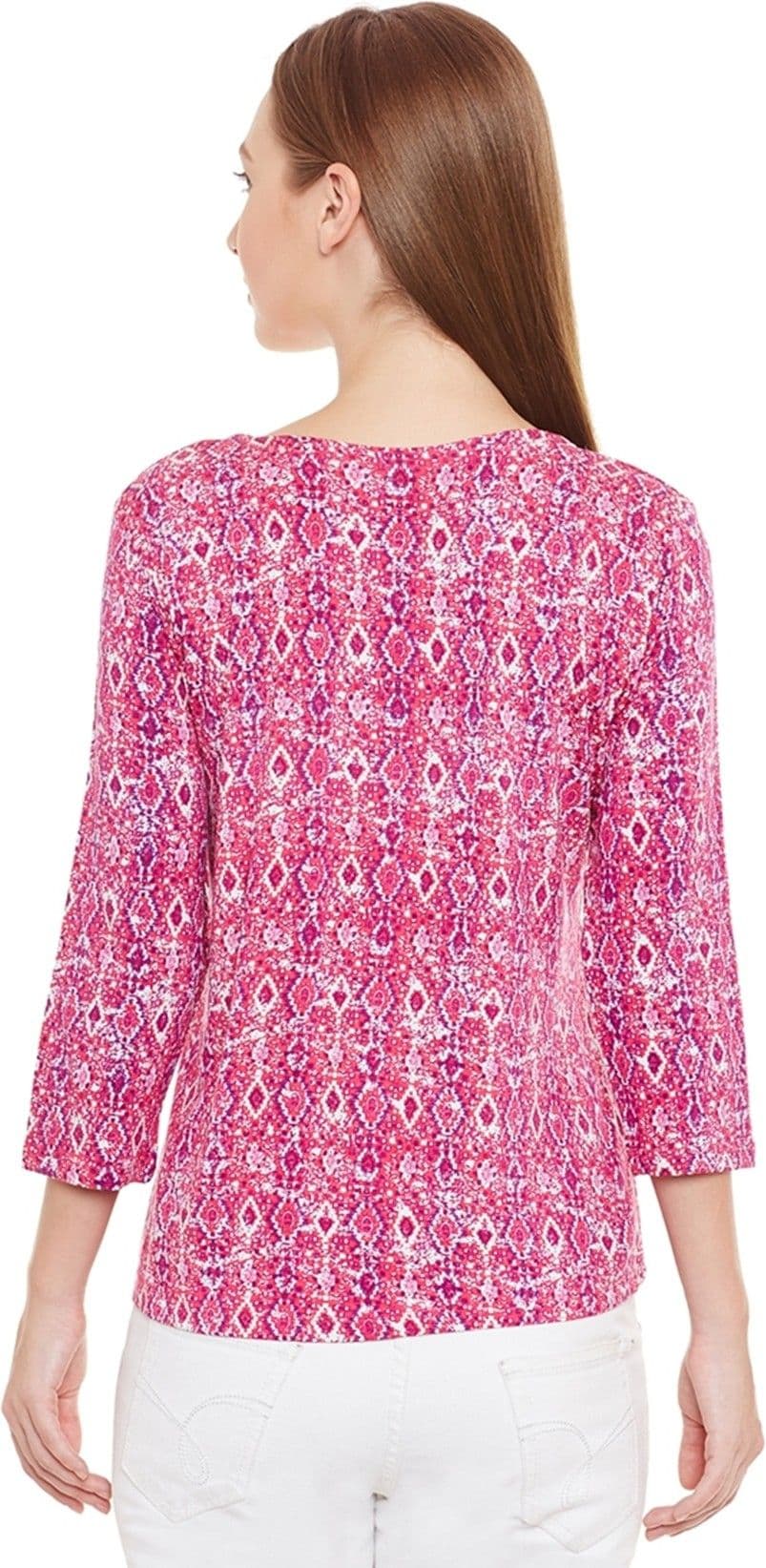 PURYS Printed Women's Round Neck Pink T-Shirt view 5