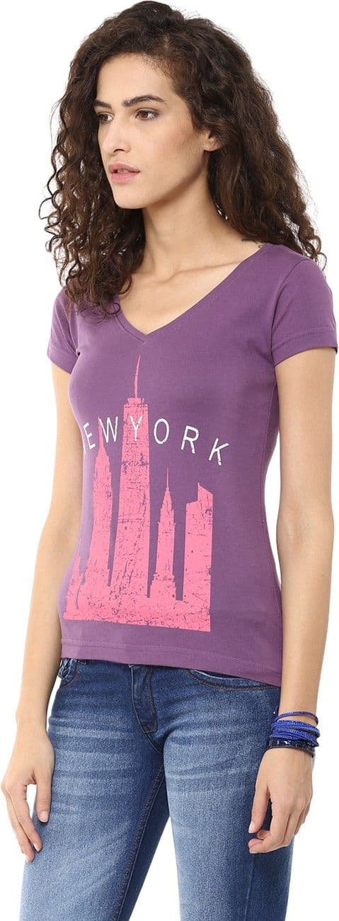 Yepme Graphic Print Women's V-neck Purple T-Shirt view 4