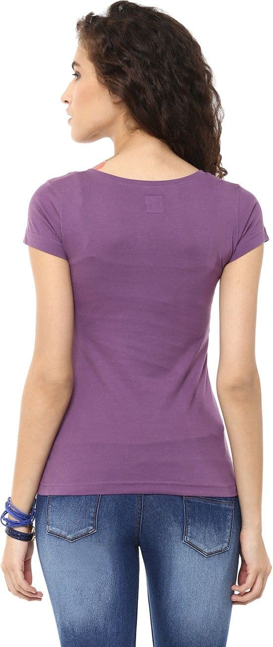 Yepme Graphic Print Women's V-neck Purple T-Shirt view 3
