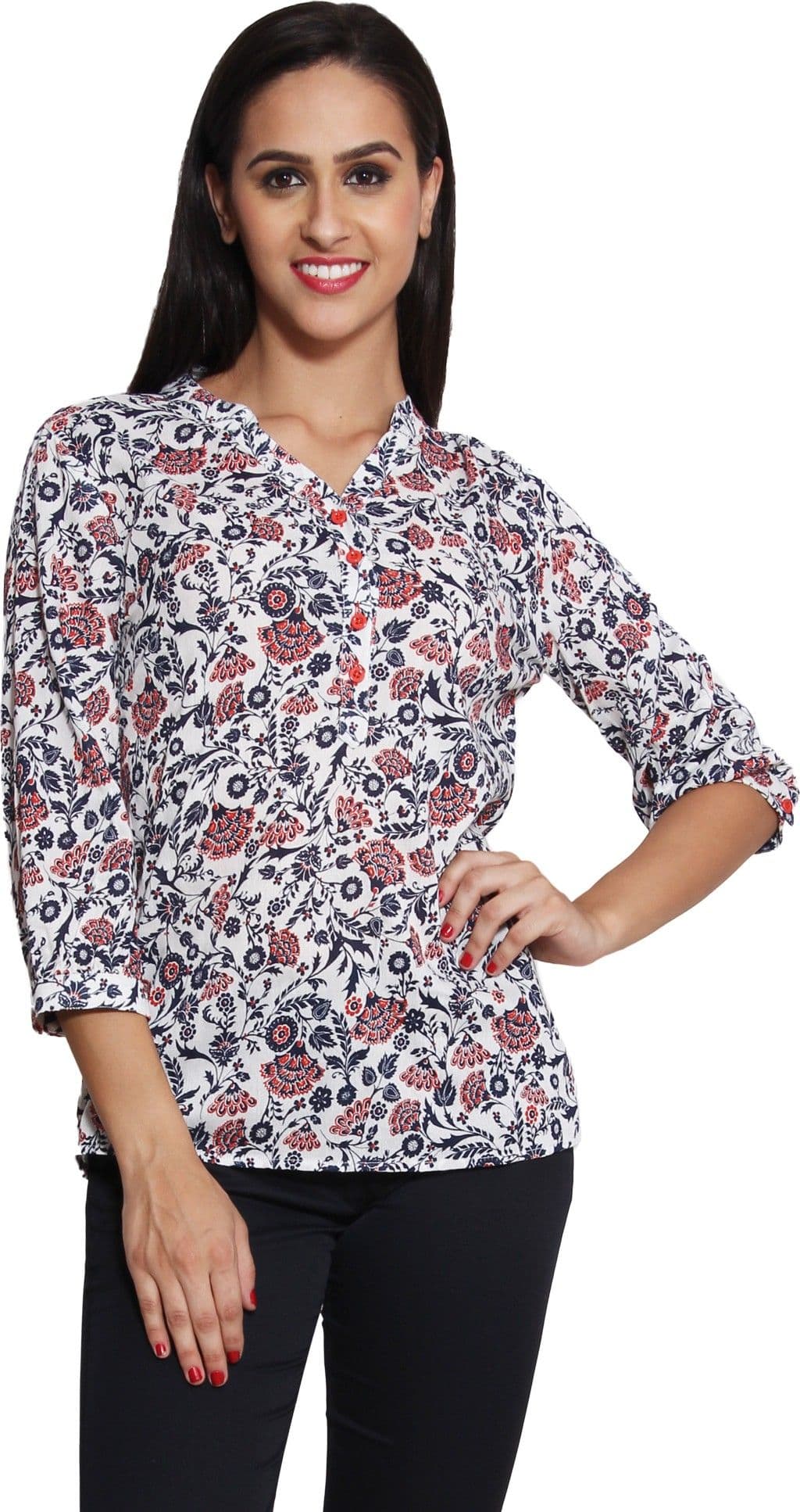 Panit Casual 3/4 Sleeve Floral Print Women's White, Multicolor Top view 2