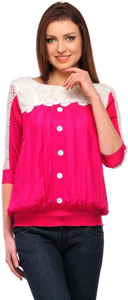 esoft Casual 3/4 Sleeve Solid Women's Top