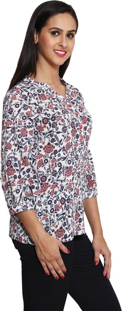Panit Casual 3/4 Sleeve Floral Print Women's White, Multicolor Top view 5