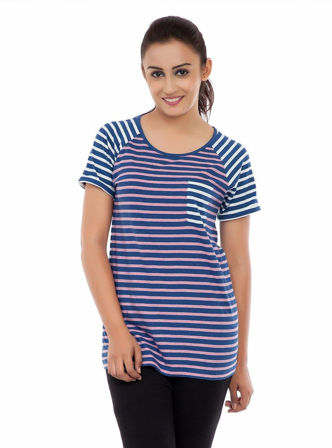 Fabtag Casual Short Sleeve Striped Women's Top