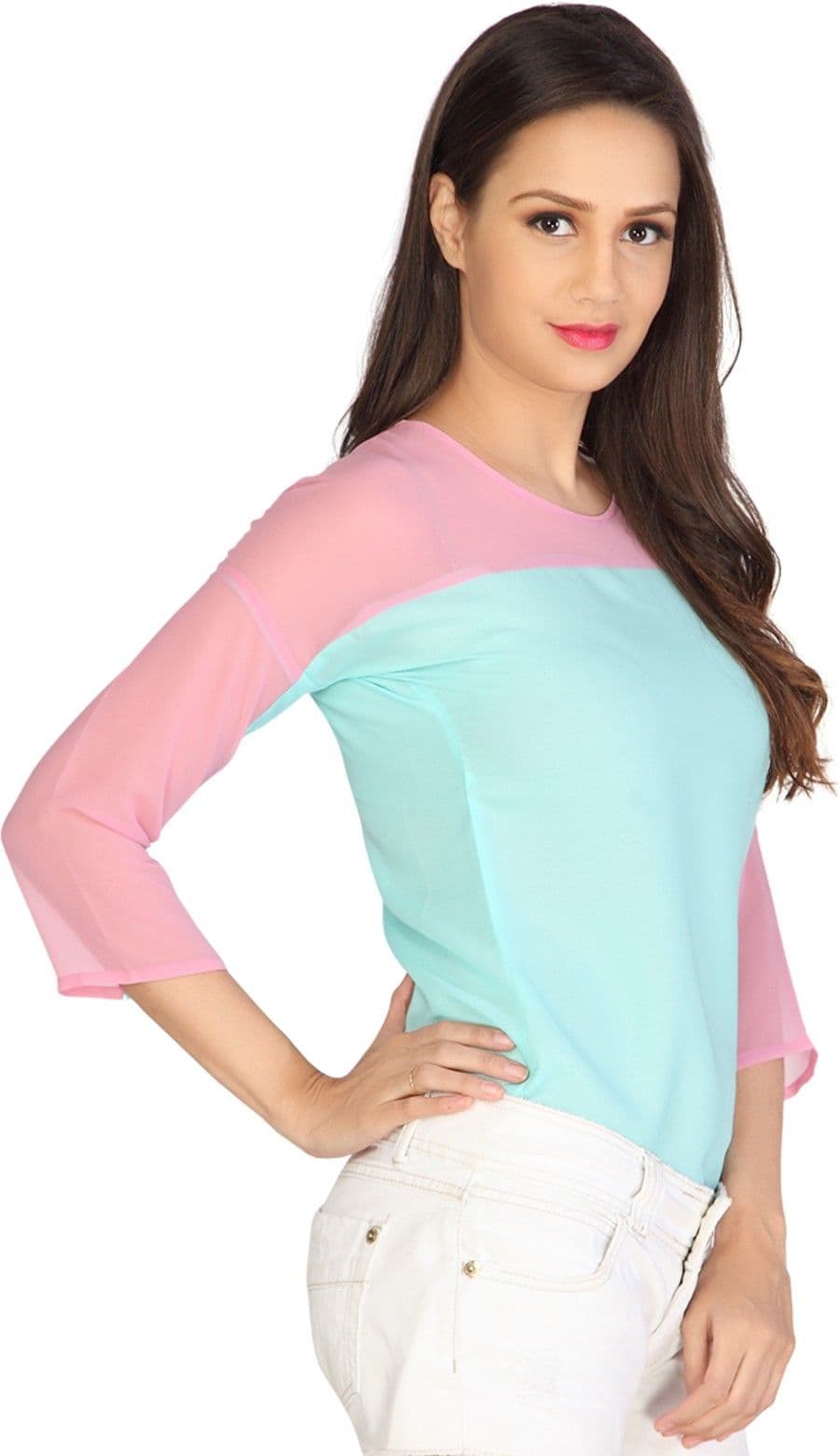 Iamyou Casual 3/4 Sleeve Solid Women's Top view 3