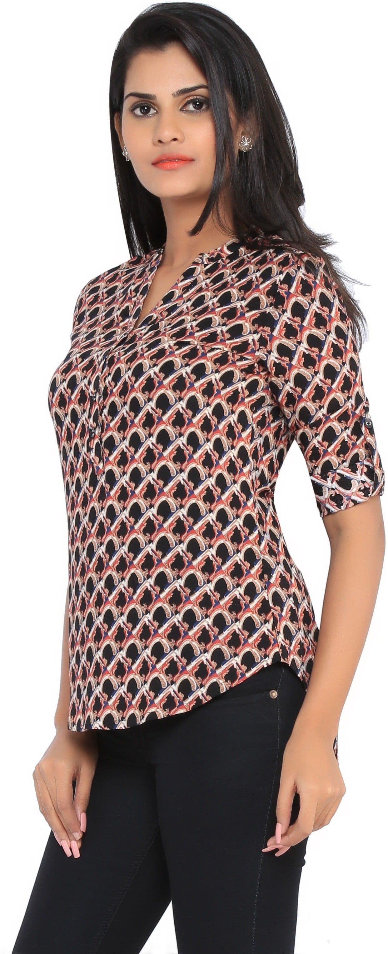 Mangosteen Casual 3/4 Sleeve Printed Women's Top view 4