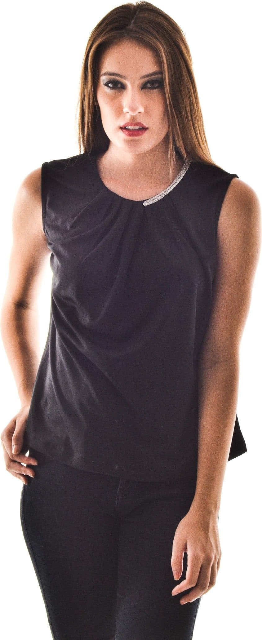 @499 Casual, Festive, Formal, Lounge Wear, Party Sleeveless Embellished Women's Top