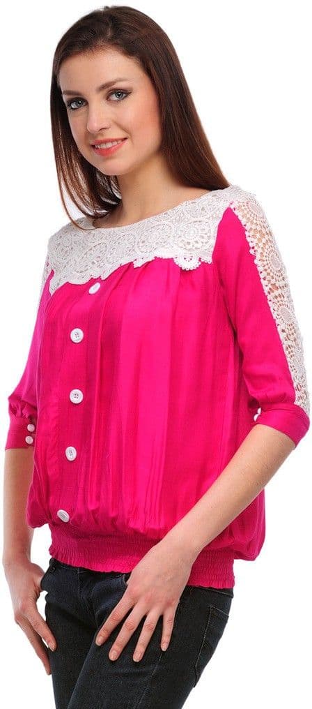 esoft Casual 3/4 Sleeve Solid Women's Top view 4