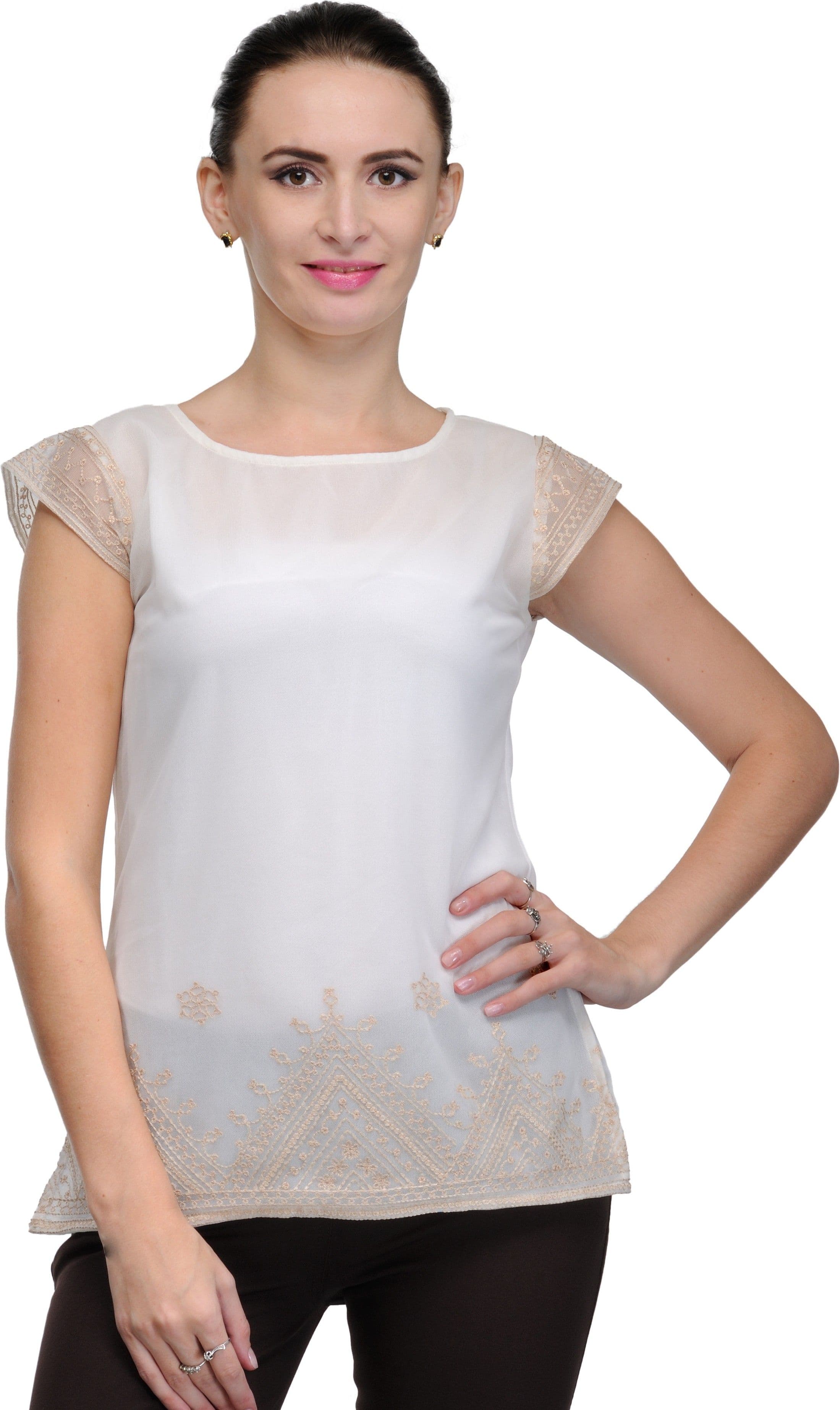 Hichkii Casual Cape Sleeve Embroidered Women's Top view 2