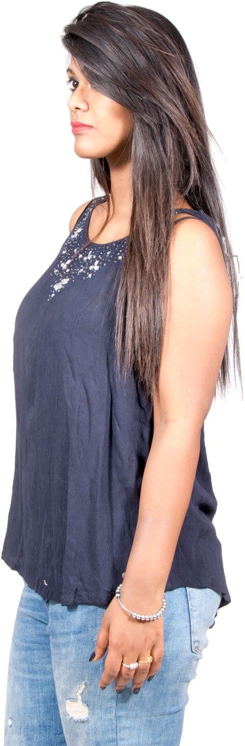 Fabpoppy Casual Sleeveless Solid Women's Blue Top view 2
