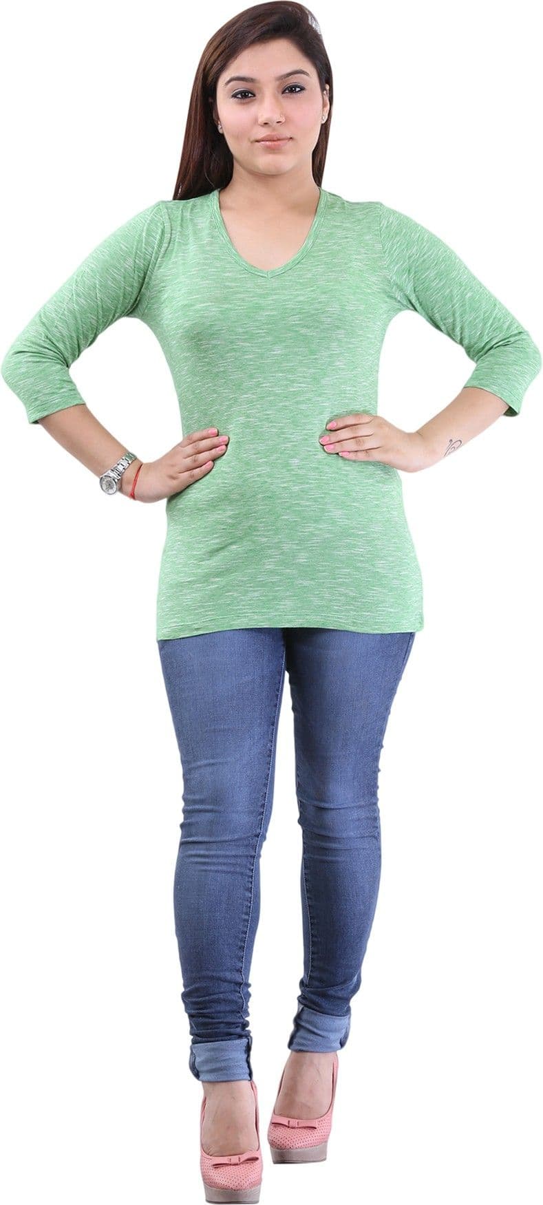The Clove Casual 3/4 Sleeve Self Design Women's Top view 4
