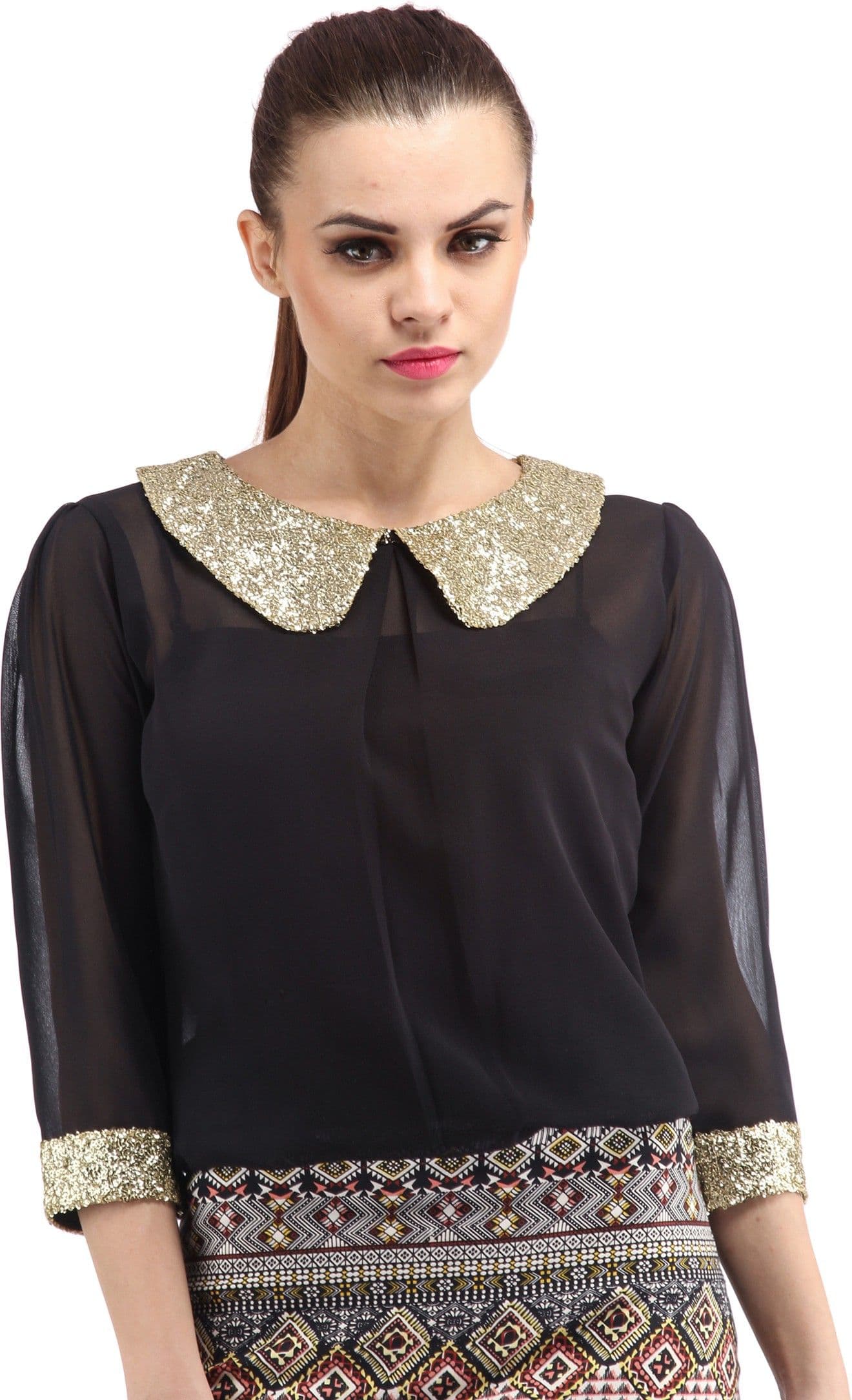 Cation Casual 3/4 Sleeve Solid Women's Top
