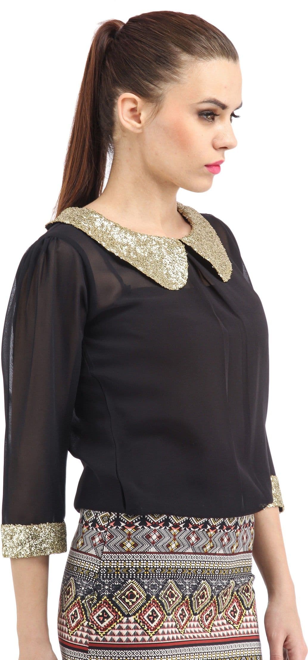 Cation Casual 3/4 Sleeve Solid Women's Top view 2