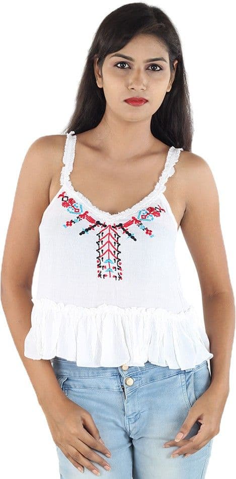 Megha Casual Sleeveless Self Design Women's Top view 2