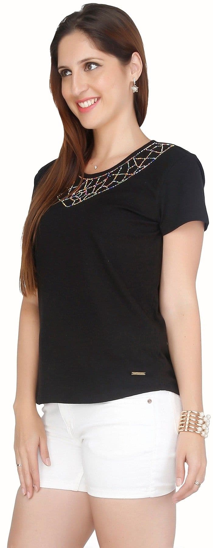 Meish Casual Short Sleeve Embellished Women's Top view 3