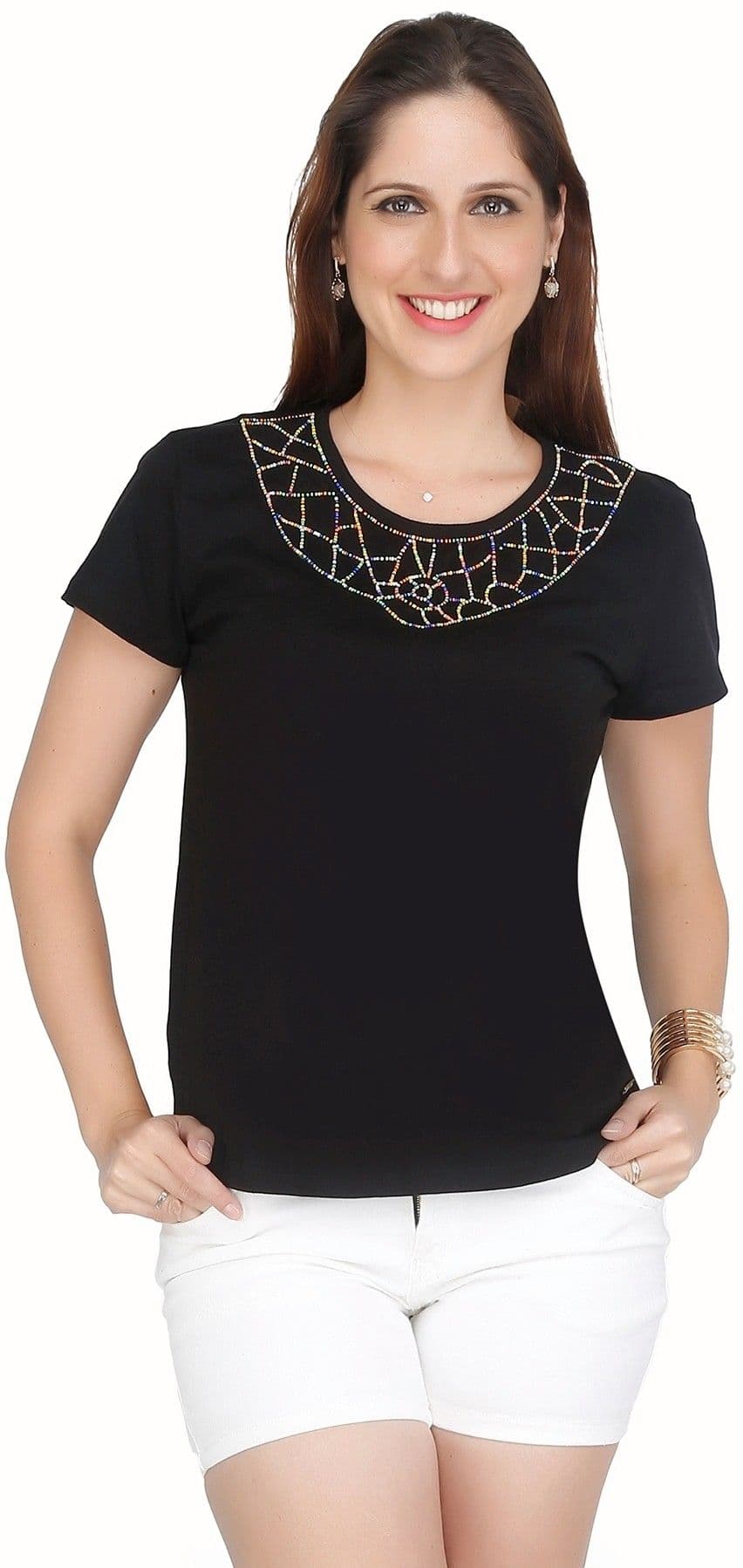 Meish Casual Short Sleeve Embellished Women's Top view 2