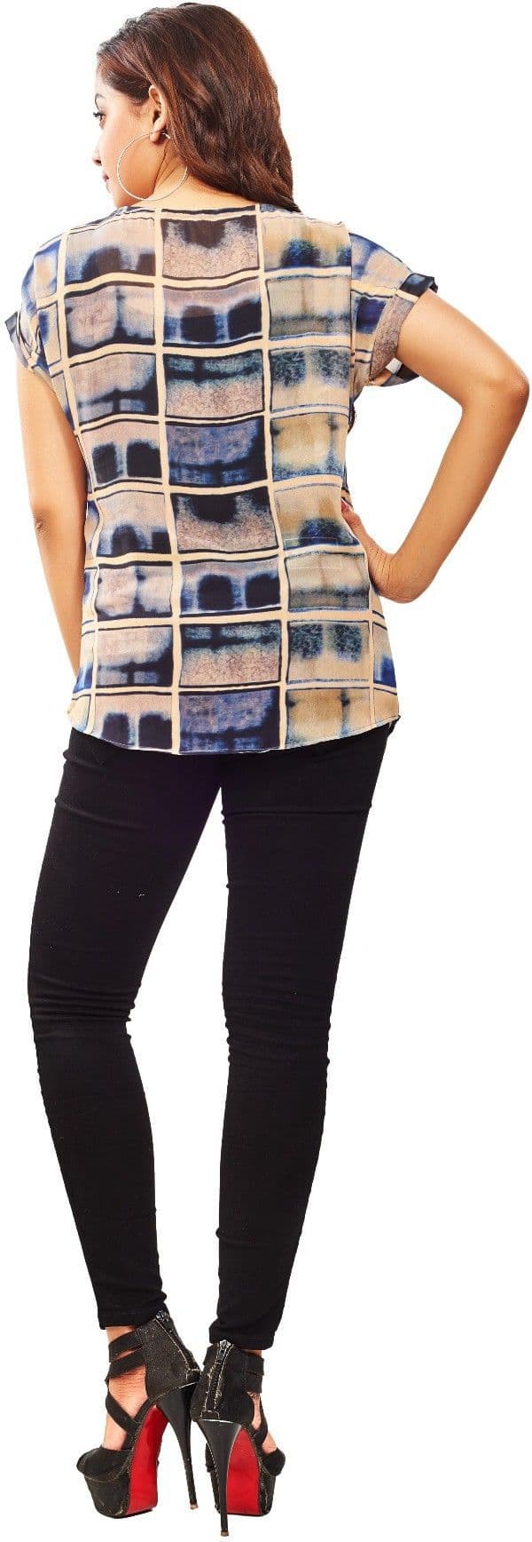Reinvent Casual Short Sleeve Self Design Women's Top view 3