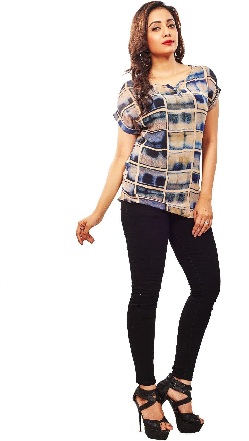 Reinvent Casual Short Sleeve Self Design Women's Top view 4