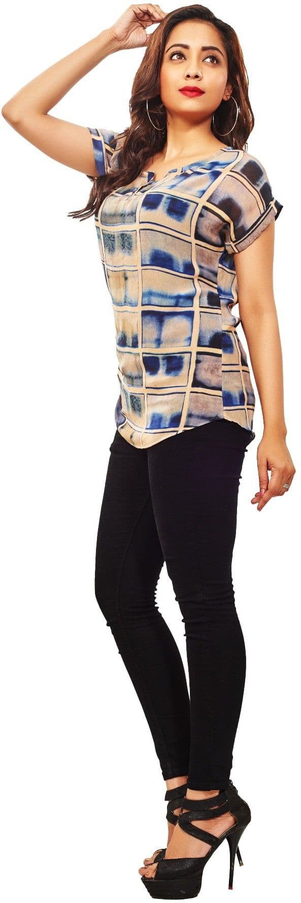 Reinvent Casual Short Sleeve Self Design Women's Top view 2