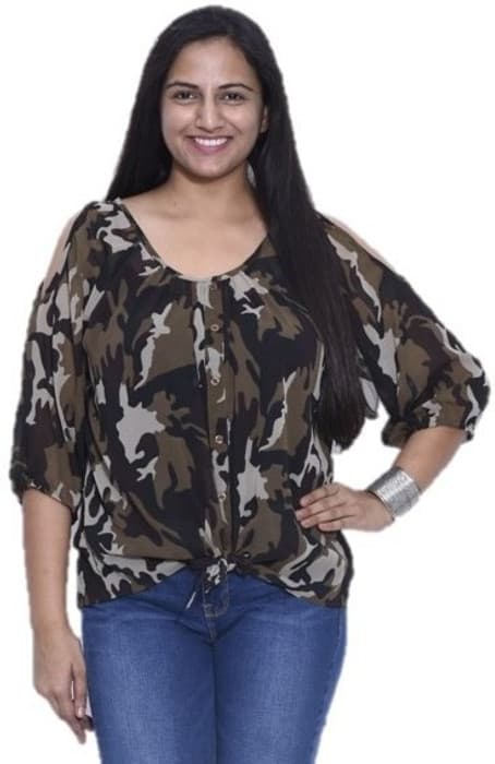 ENTEASE Casual 3/4 Sleeve Printed Women's Top