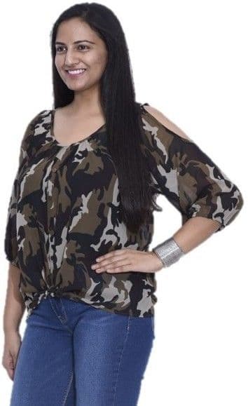 ENTEASE Casual 3/4 Sleeve Printed Women's Top view 3