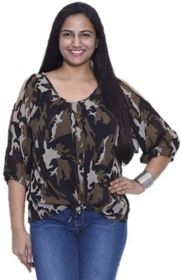 ENTEASE Casual 3/4 Sleeve Printed Women's Top view 2