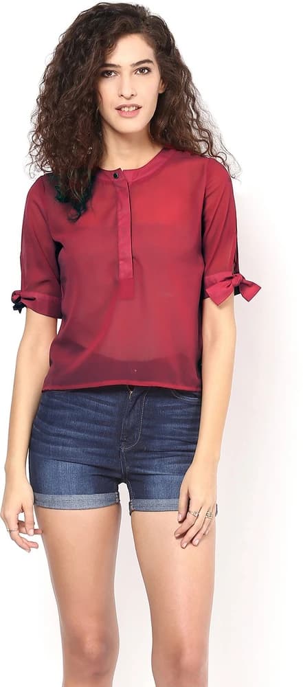 Martini Casual 3/4 Sleeve Solid Women's Maroon Top