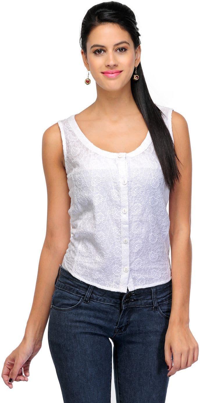 Gloria Casual Sleeveless Self Design Women's Top