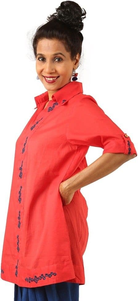 INDRICKA Casual Roll-up Sleeve Solid Women's Top view 4