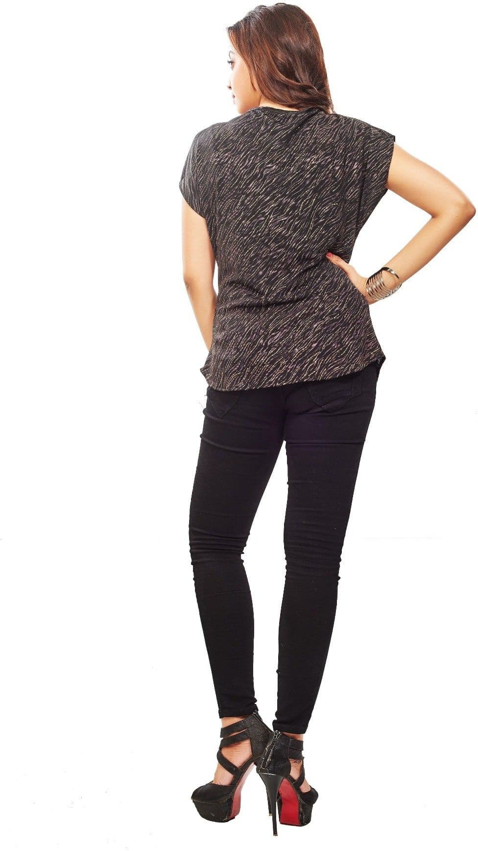 Reinvent Casual Short Sleeve Self Design Women's Top view 4