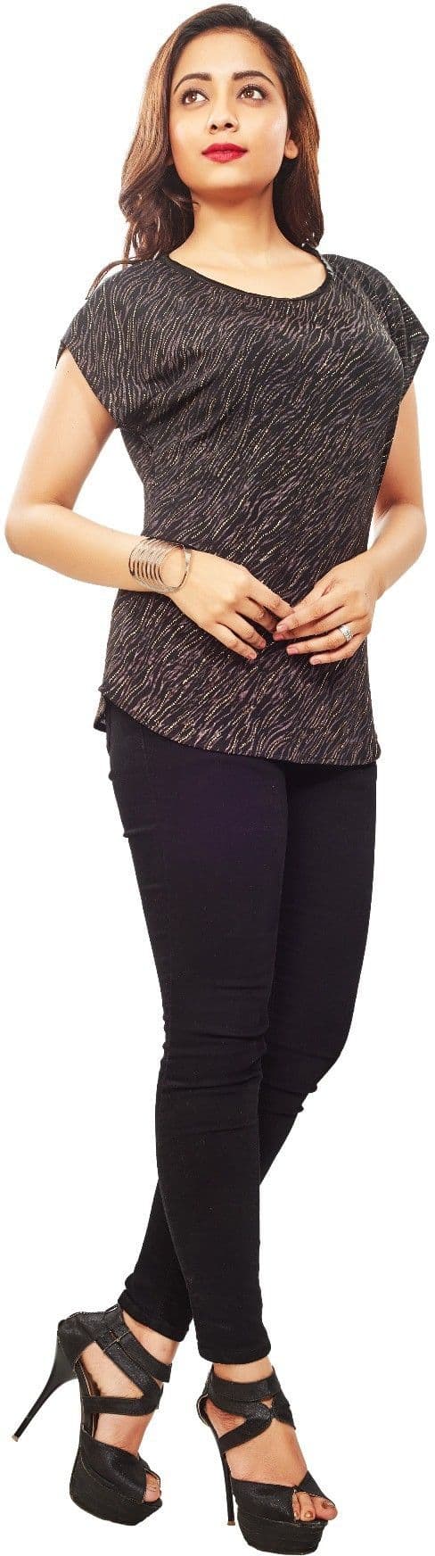 Reinvent Casual Short Sleeve Self Design Women's Top view 5