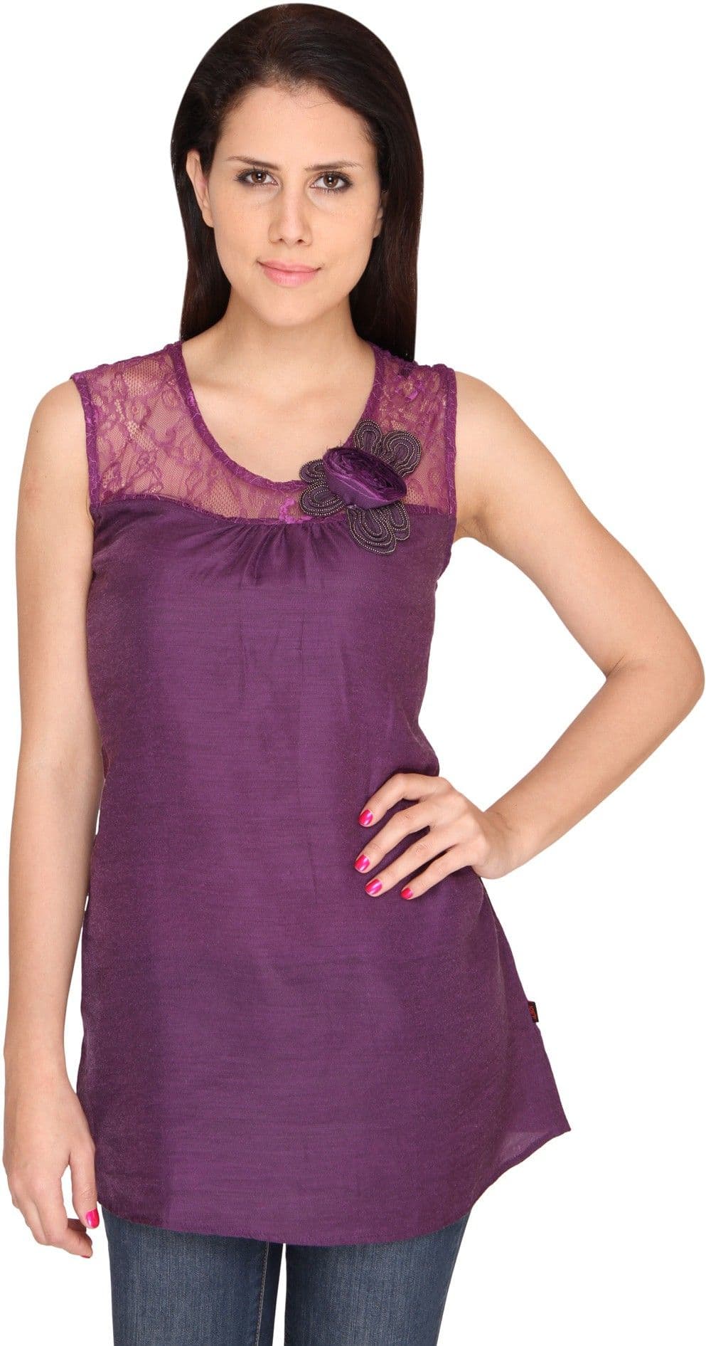 Bedazzle Casual Sleeveless Solid Women's Top view 2