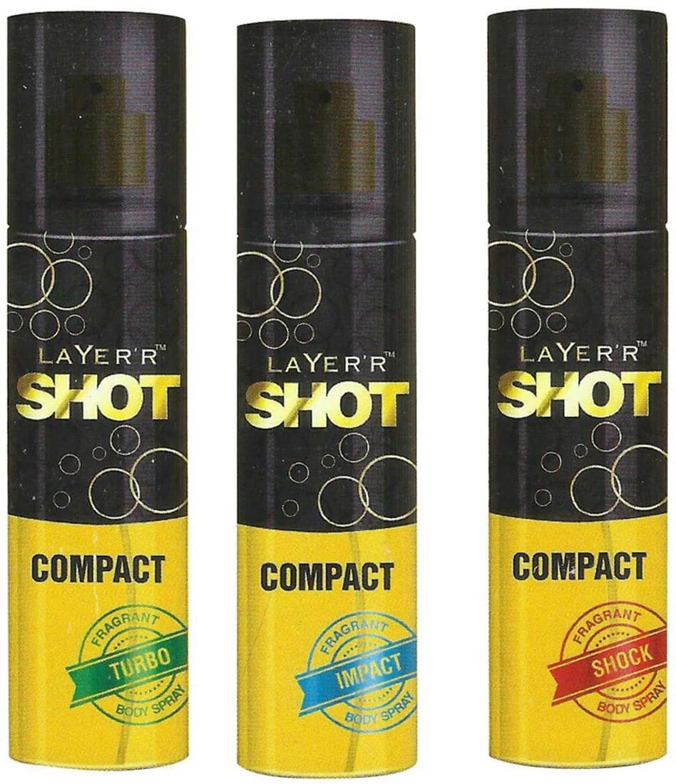 Layer'r Shot Compact Shock,Impact And Turbo Body Spray (Pack Of 3) Combo Set
